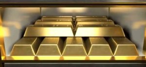 a stack of many gold bars